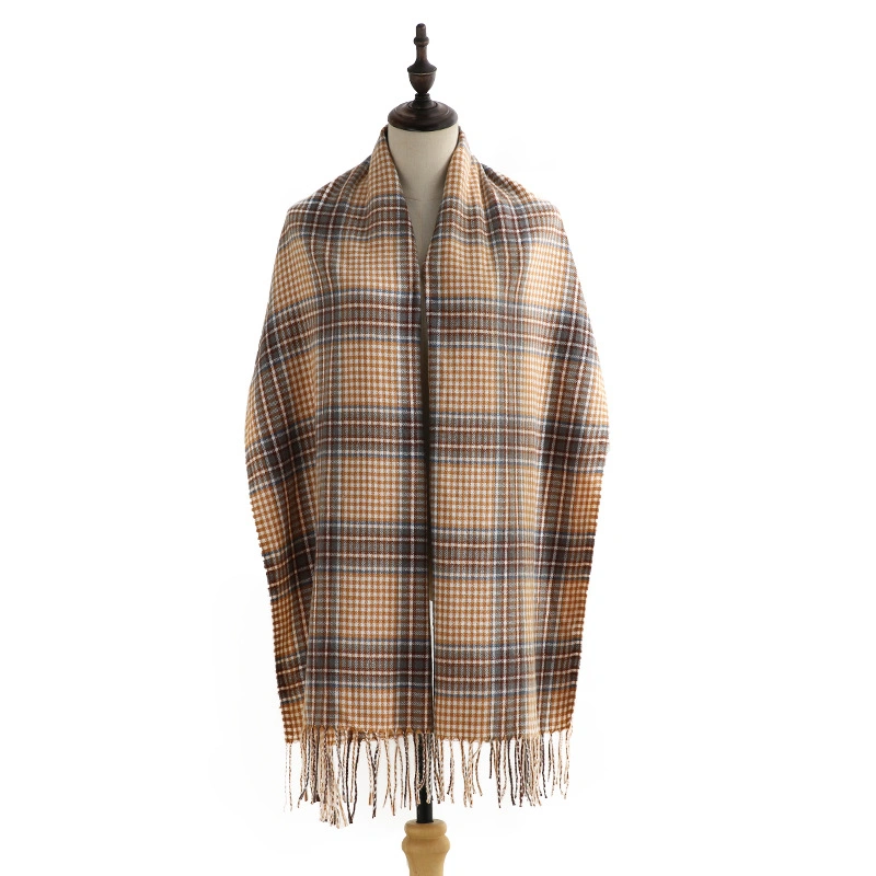 Cashmere Warm Fringed Plaid Scarf Street Style Polyester Cotton Winter Lady Scarf