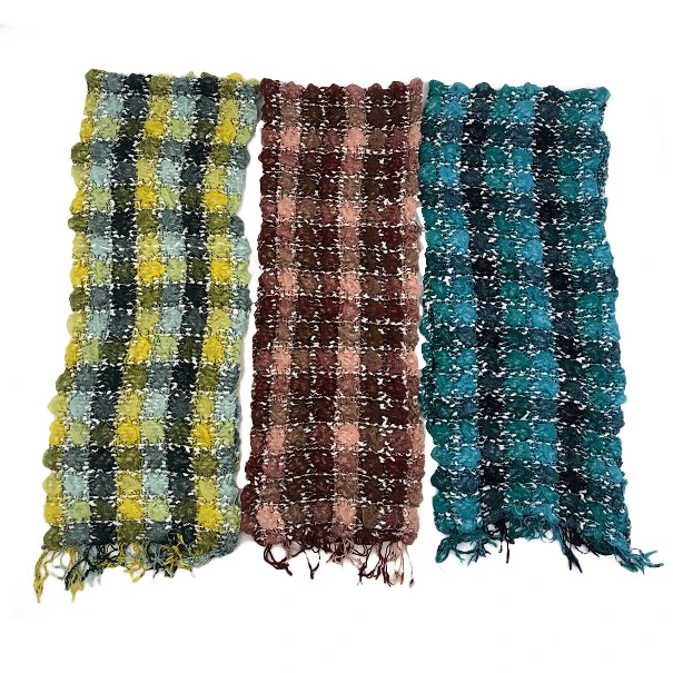 Custom Design Plaid Scarf Women Knitted Long Double Tassels Lady Polyester Scarves