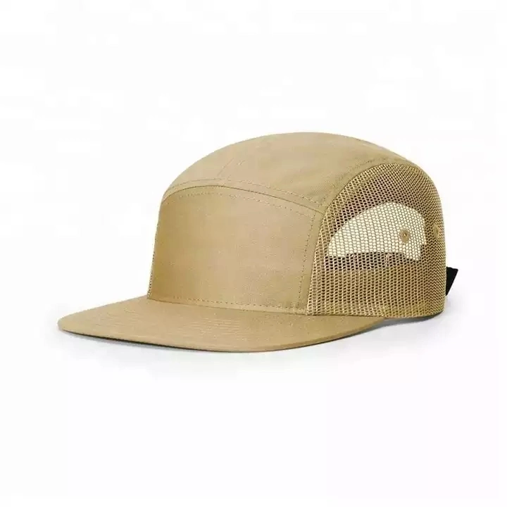 Wholesale Custom Design Your Own Logo High Quality Blank 5 Panel Flat Brim Mesh Side Snapback Camp Cap Running Hat