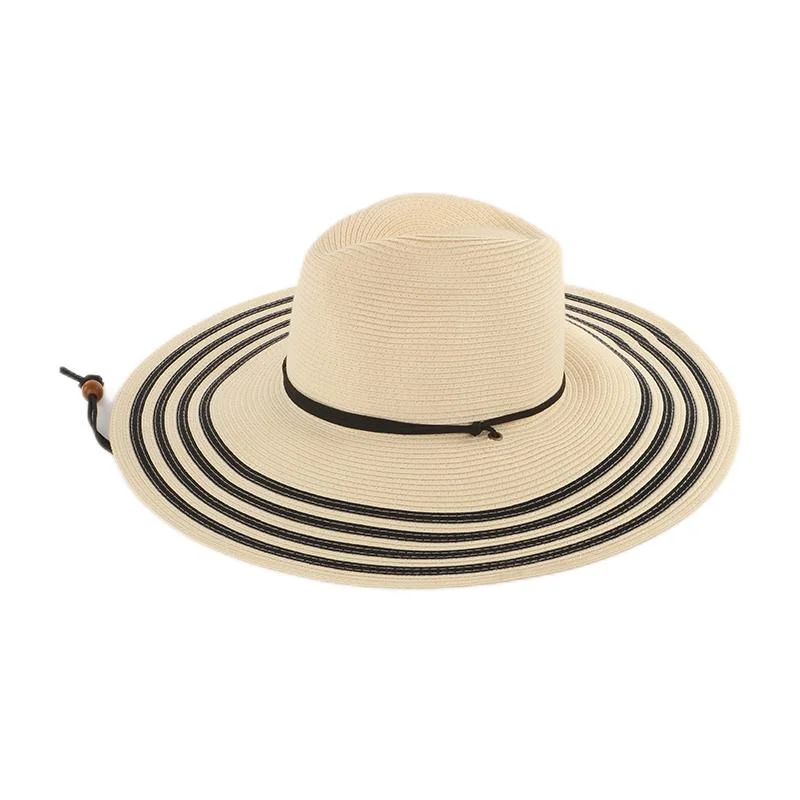 New Design Multi Striped Beach Straw Hat Fashion Lifeguard Sun Floppy Hats