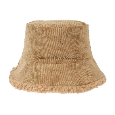 Inverno Donne Trendy Corduroy materiale secchi cappelli pelliccia camoscio secchio Cappelli in pelliccia di diamante con frappé a cappello per donna