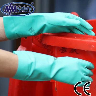 Guanti da lavoro di sicurezza industriale chimica EN374 Nmsafety Green nitrile