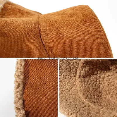 Inverno Donne Trendy Corduroy materiale secchi cappelli pelliccia camoscio secchio Cappelli in pelliccia di diamante con frappé a cappello per donna