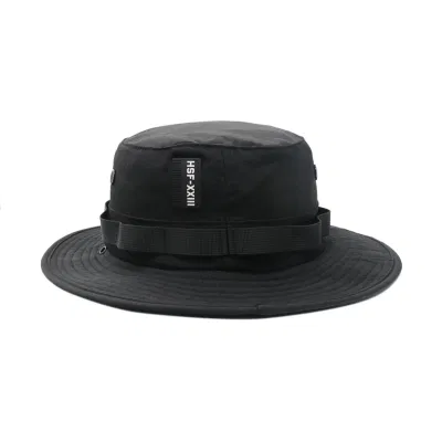 Berretto impermeabile Boonie esterno ventilato di alta qualità, toppa in gomma personalizzata Cappello a cucchiaio con corda rimovibile