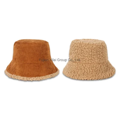 Inverno Donne Trendy Corduroy materiale secchi cappelli pelliccia camoscio secchio Cappelli in pelliccia di diamante con frappé a cappello per donna