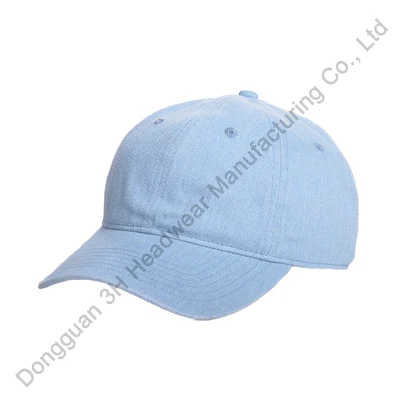Brim 6 pannelli curvati all&prime;ingrosso Denim Plain Cappelli da baseball distressed Cappelli personalizzati in dad vintage in cotone lavato