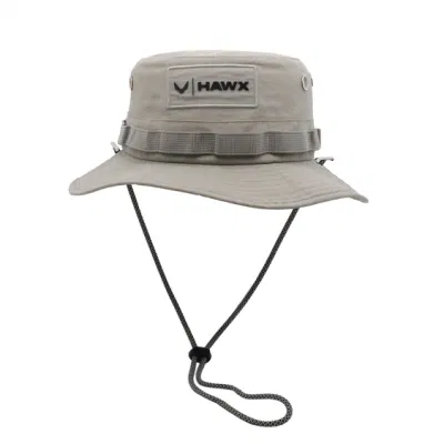 Berretto impermeabile Boonie esterno ventilato di alta qualità, toppa in gomma personalizzata Cappello a cucchiaio con corda rimovibile