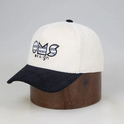 Design personalizzato Cappelli con logo ricamo di alta qualità da uomo in tessuto Corduroy Cappellino da baseball regolabile a 5 pannelli