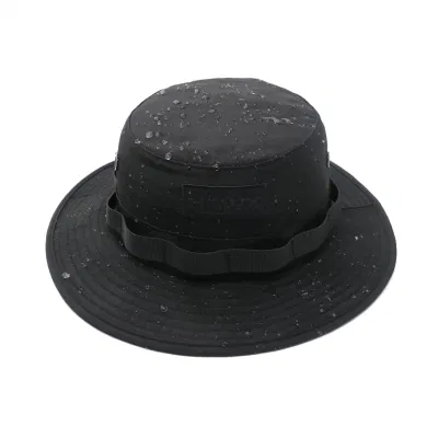 Berretto impermeabile Boonie esterno ventilato di alta qualità, toppa in gomma personalizzata Cappello a cucchiaio con corda rimovibile