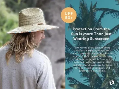 Palma intrecciata, Hang Ten Beach, Active Outdoor Straw Lifeguard Cappello Sun con copricapo regolabile con cordoncino in paglia