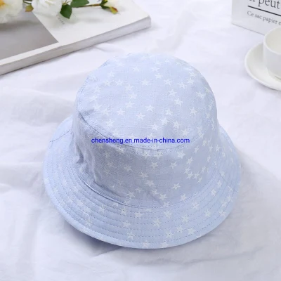 Vendita all&prime;ingrosso cappello da sole promozionale 100% cotone Fashion Packable Summer Sun Secchio da viaggio protettivo cappello da pesca semplice White Star Bucket Sun Cappello