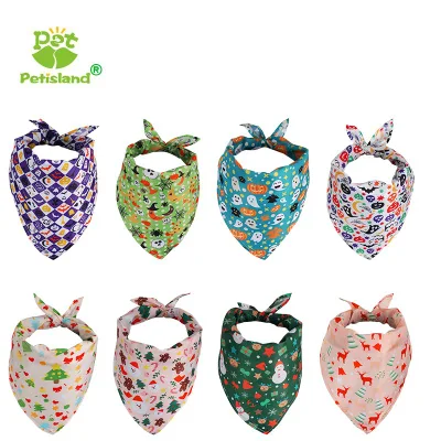 Accessori per animali domestici Petisland all&prime;ingrosso Logo personalizzato Triangolo lavabile per animali domestici personalizzato Sciarpa personalizzata in cotone stampato PET Dog Christmas Bandana