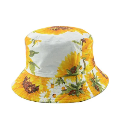 Summer Designer Moda Caps Pescatore Commercio all&prime;ingrosso Donna Terry torreggiante Adulti Cappello a secchio personalizzato con logo Sun Flower giallo e bianco ricamo