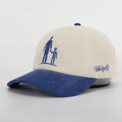 Cappello da baseball Corduroy regolabile a due tonalità e 6 pannelli OEM Custom, Gorras liscio curvo, cappello Corduroy con logo ricamo