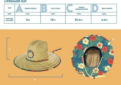 Palma intrecciata, Hang Ten Beach, Active Outdoor Straw Lifeguard Cappello Sun con copricapo regolabile con cordoncino in paglia