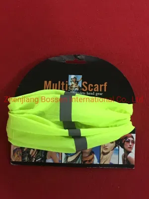 Motocicletta a strisce riflettenti ad alta visibilità con logo personalizzato OEM, giallo fluorescente Biker Running senza cuciture cuffia a collo tubolare Bandanas