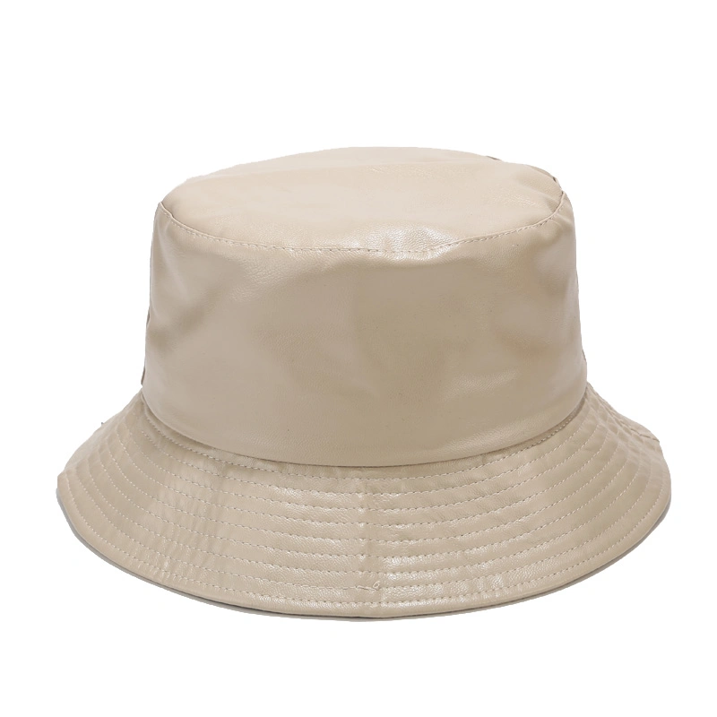 Fashion PU Bucket Hat Leather Fishing Cap Soild Foldable Hiking Hat Hip-Hop Street Waterproof Panama for Women and Men