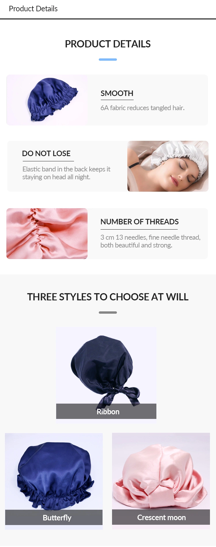 Luxury Home Women Silk Hair Bonnet Double Layer Silk Sleeping Snap Stain Hat Turban Bonnets