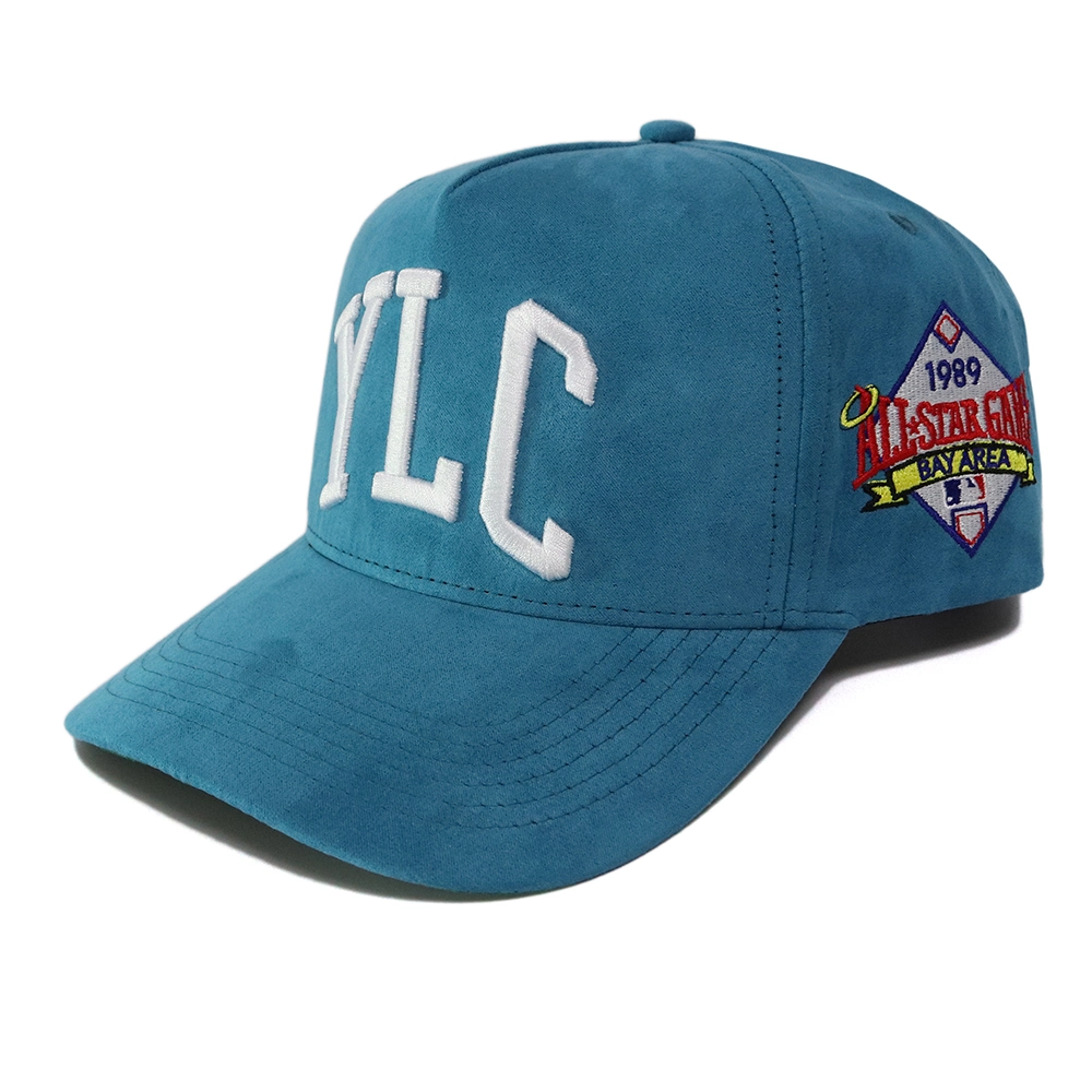 High Quality Custom Embroidery Logo 5 Panel Suede Baseball Cap Embossed Logo Snapback Hats Cap 3D Embroidery Custom