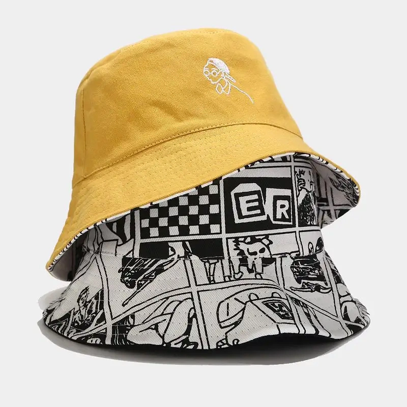 Summer Women Men Fisherman Hat Foldable Cartoon Printed Bucket Hat Street Hip Hop Vintage Fishing Hats Gorras