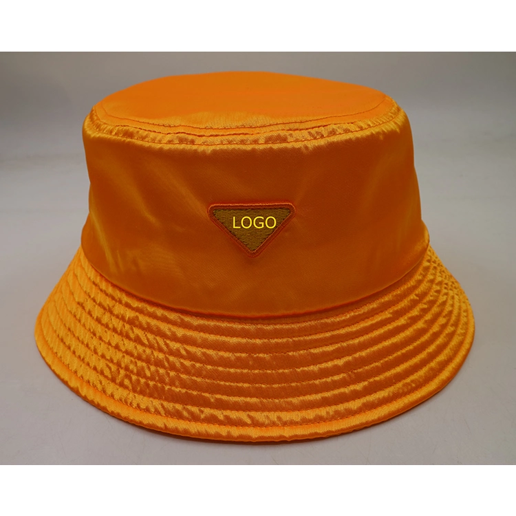 Wholesale Custom Designer Luxury Bright Color Women Fashion Premium Shiny Silk Satin Leather Embroidered Logo Sun Bucket Hats