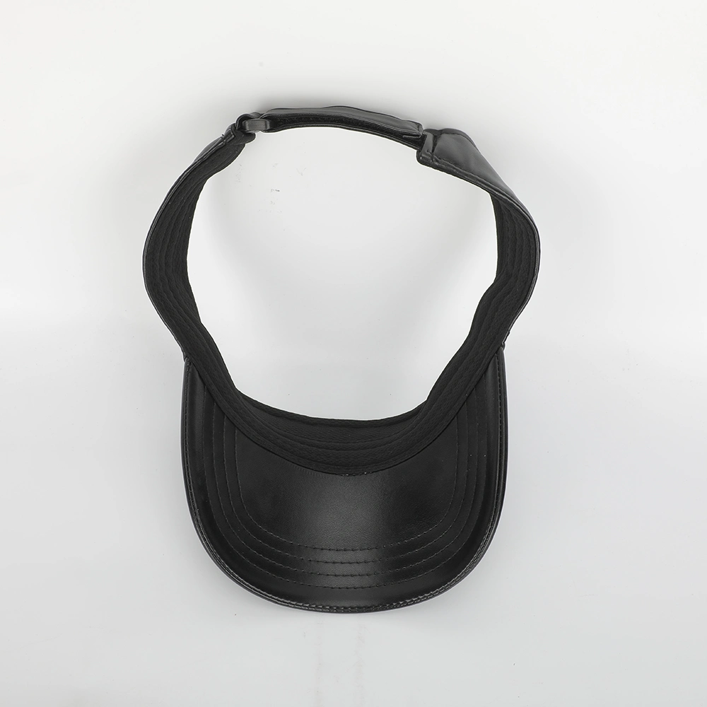 Wholesale Custom Designer High Quality 3D Embroidery Logo Black PU Fur Leather Sun Visor Cap Hat