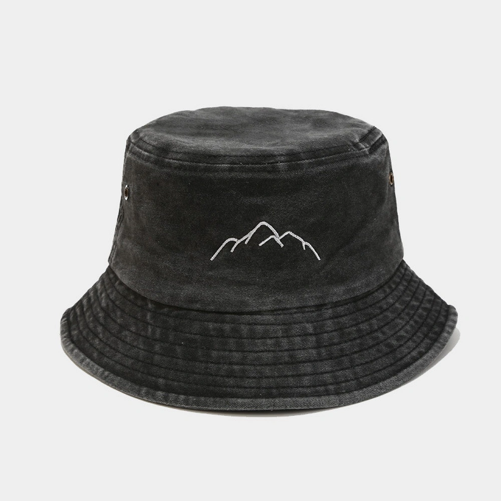 OEM Custom Women Outdoor Wide Brim Beach Washed Cotton All Over Printing String Distressed Bucket Cap Hat