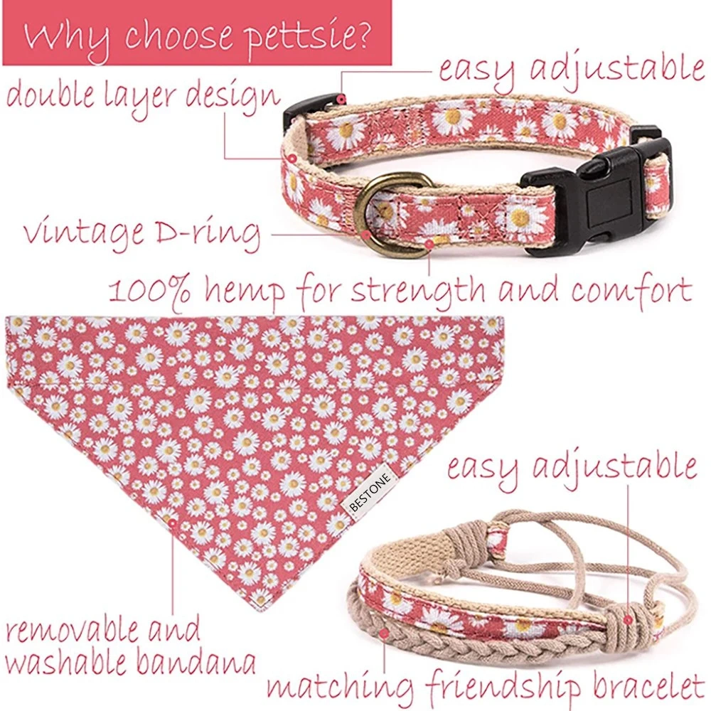 Wholesale Personalized Design Flower Daisy Printed Cotton Puppy Cat Dog Collar Bandana