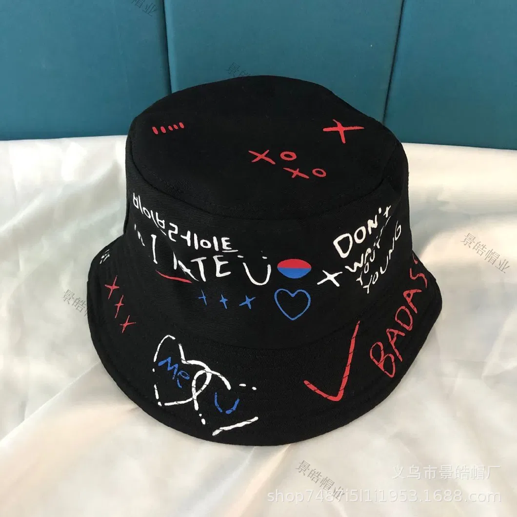 Customized Hat for Men, New Street Printed Fisherman Hat, Korean Version, Summer Outdoor Sunshade Hat, Female Couple, Personalized Graffiti Basin Hat