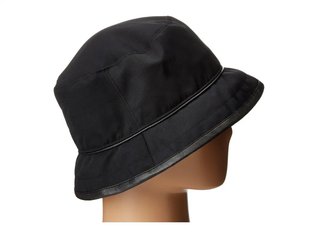 Polyester Waterproof Classical UV Protection Bucket Adjustable Dad Cap Black Hat with Leather Trim