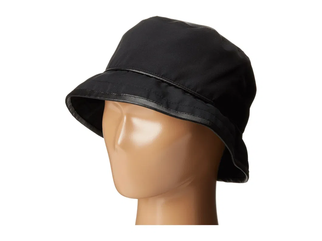 Polyester Waterproof Classical UV Protection Bucket Adjustable Dad Cap Black Hat with Leather Trim