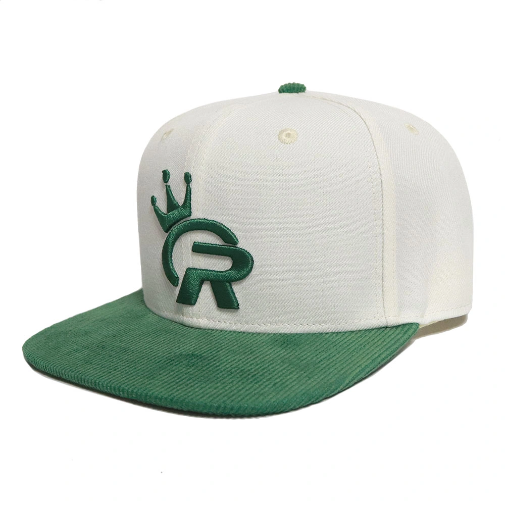 Stylish Personality Green Corduroy Brim Snapback Cap with 3D Embroidery