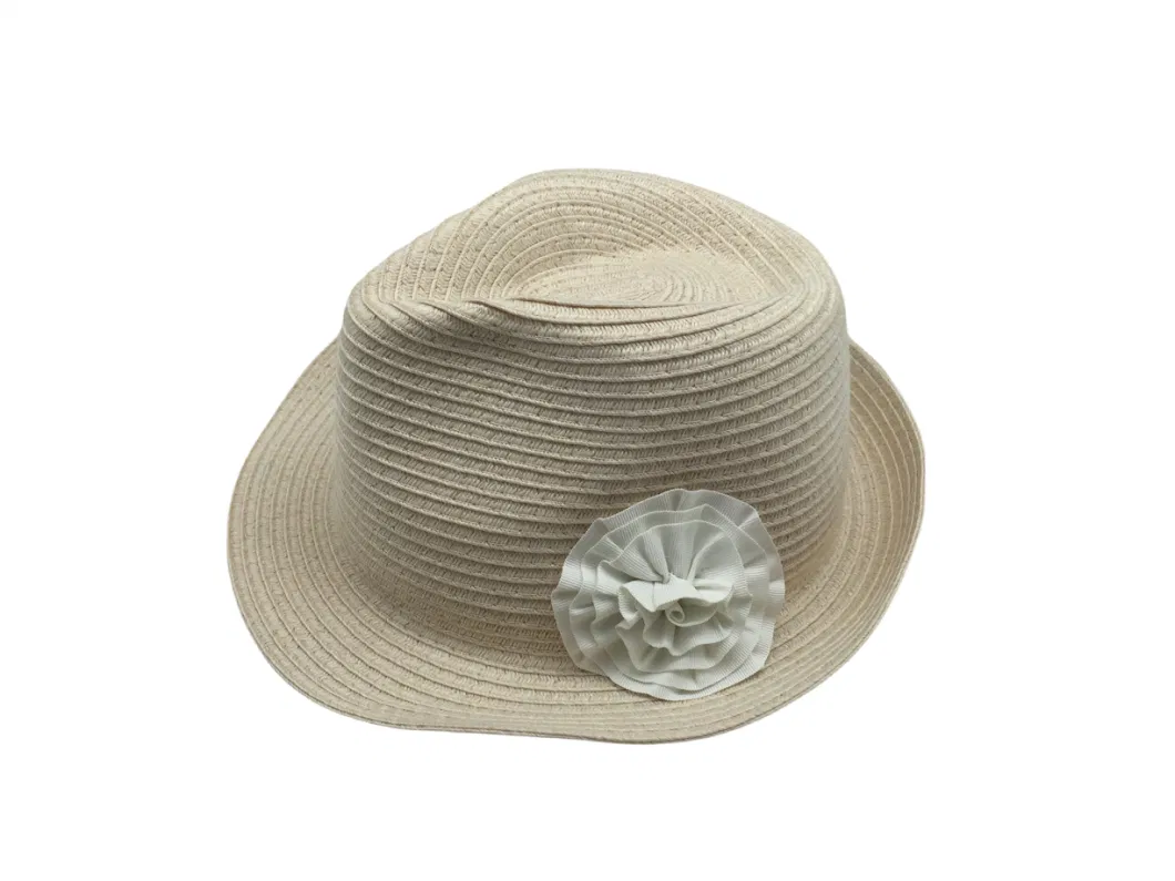 Girl&lsquo; S Fedora Hat with Flower Decorate