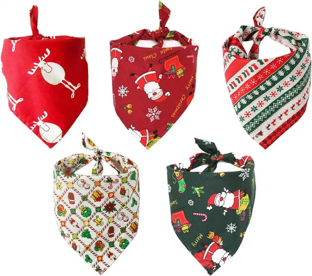 Christmas Dog Triangle Bibs Bandana Santa Pattern Scarf Kerchief Head Scarves Xmas Party Costume Supplies
