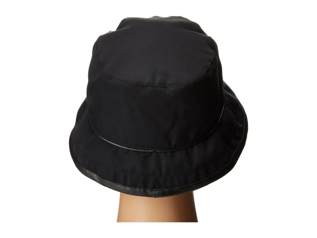 Polyester Waterproof Classical UV Protection Bucket Adjustable Dad Cap Black Hat with Leather Trim