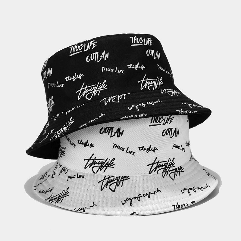 Fashion Designer Reversible Custom Logo Allover Printed and Embroidered Cotton Fisherman Bucket Hat with Private Brand Label