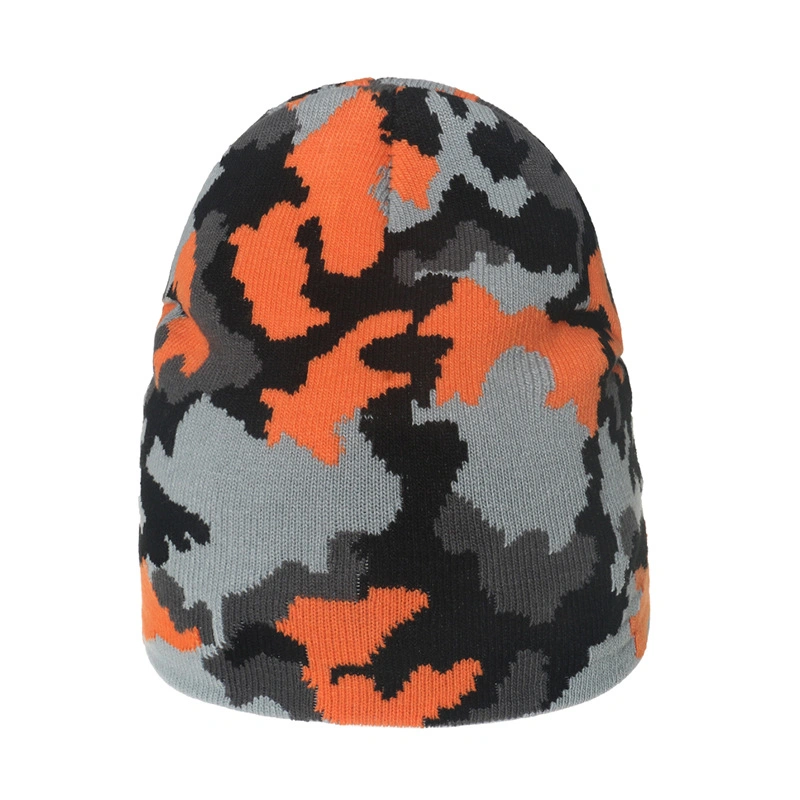 Custom Jacquard Plain Acrylic Winter Beanie Basketball Snow Ski Cap Sport Camo Knitted Hat