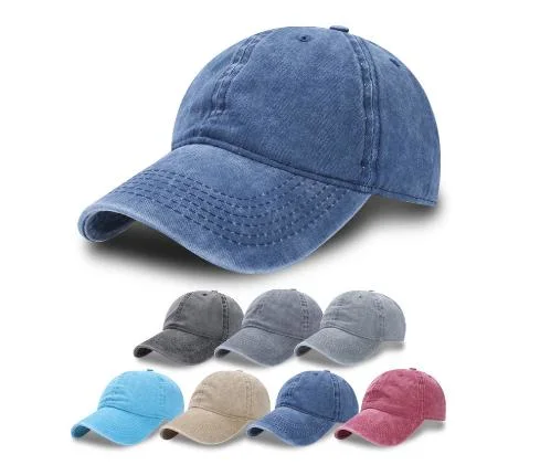 High Quality Personalized Custom Logo Materials Washed Distressed 100% Cotton Denim 6 Panel Embroidered Dad Hat Sports Baseball Cap