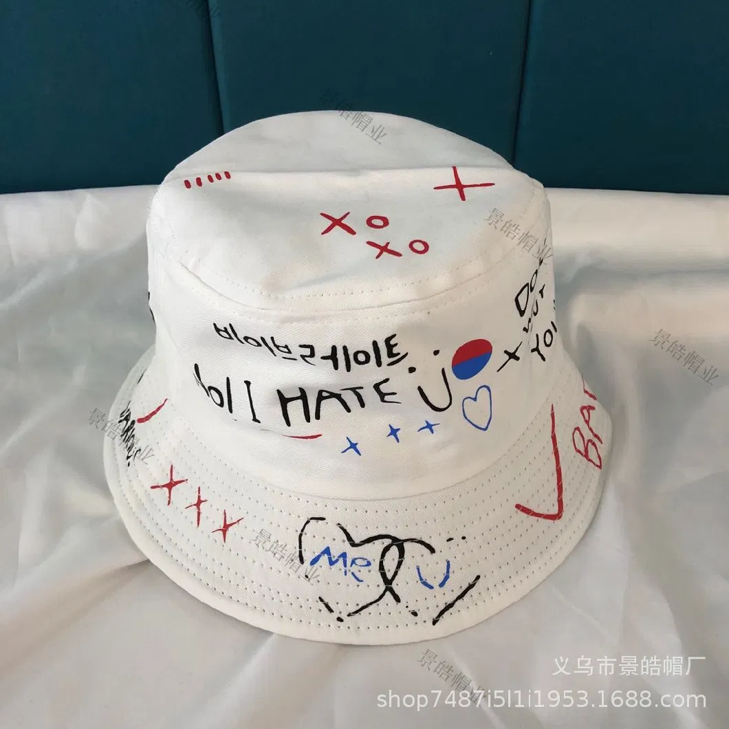 Customized Hat for Men, New Street Printed Fisherman Hat, Korean Version, Summer Outdoor Sunshade Hat, Female Couple, Personalized Graffiti Basin Hat