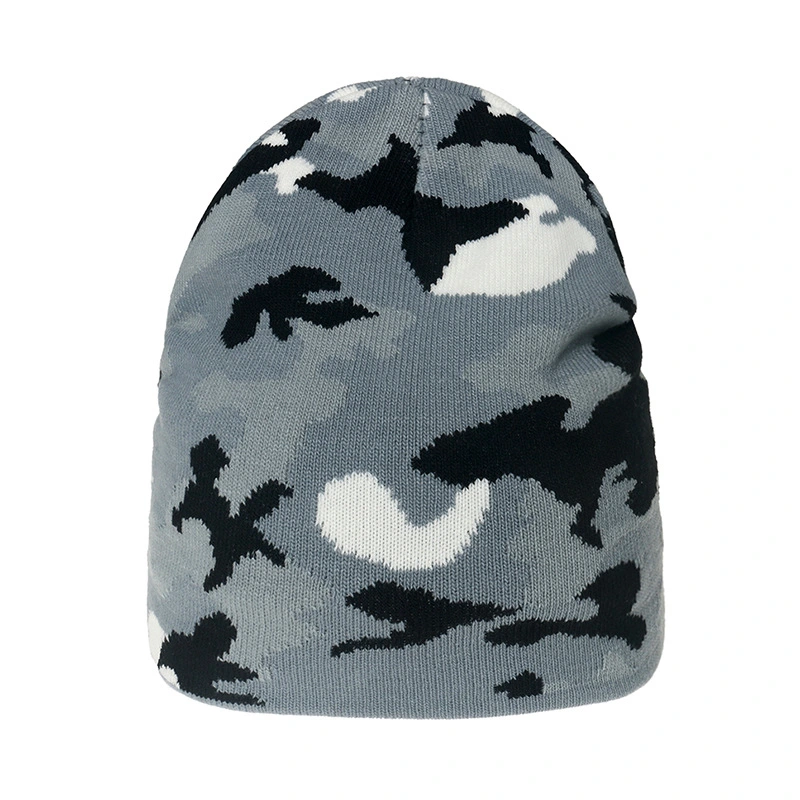 Custom Jacquard Plain Acrylic Winter Beanie Basketball Snow Ski Cap Sport Camo Knitted Hat