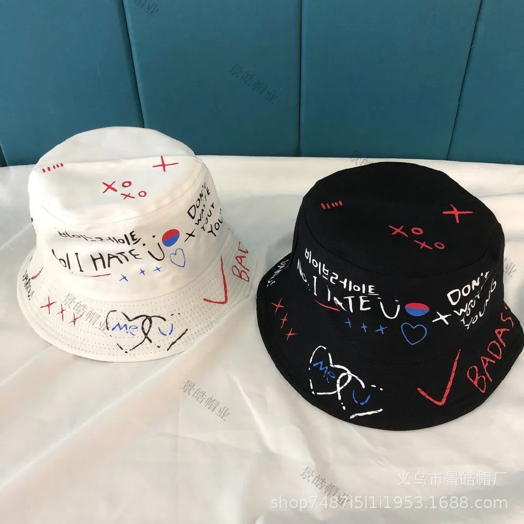 Customized Hat for Men, New Street Printed Fisherman Hat, Korean Version, Summer Outdoor Sunshade Hat, Female Couple, Personalized Graffiti Basin Hat