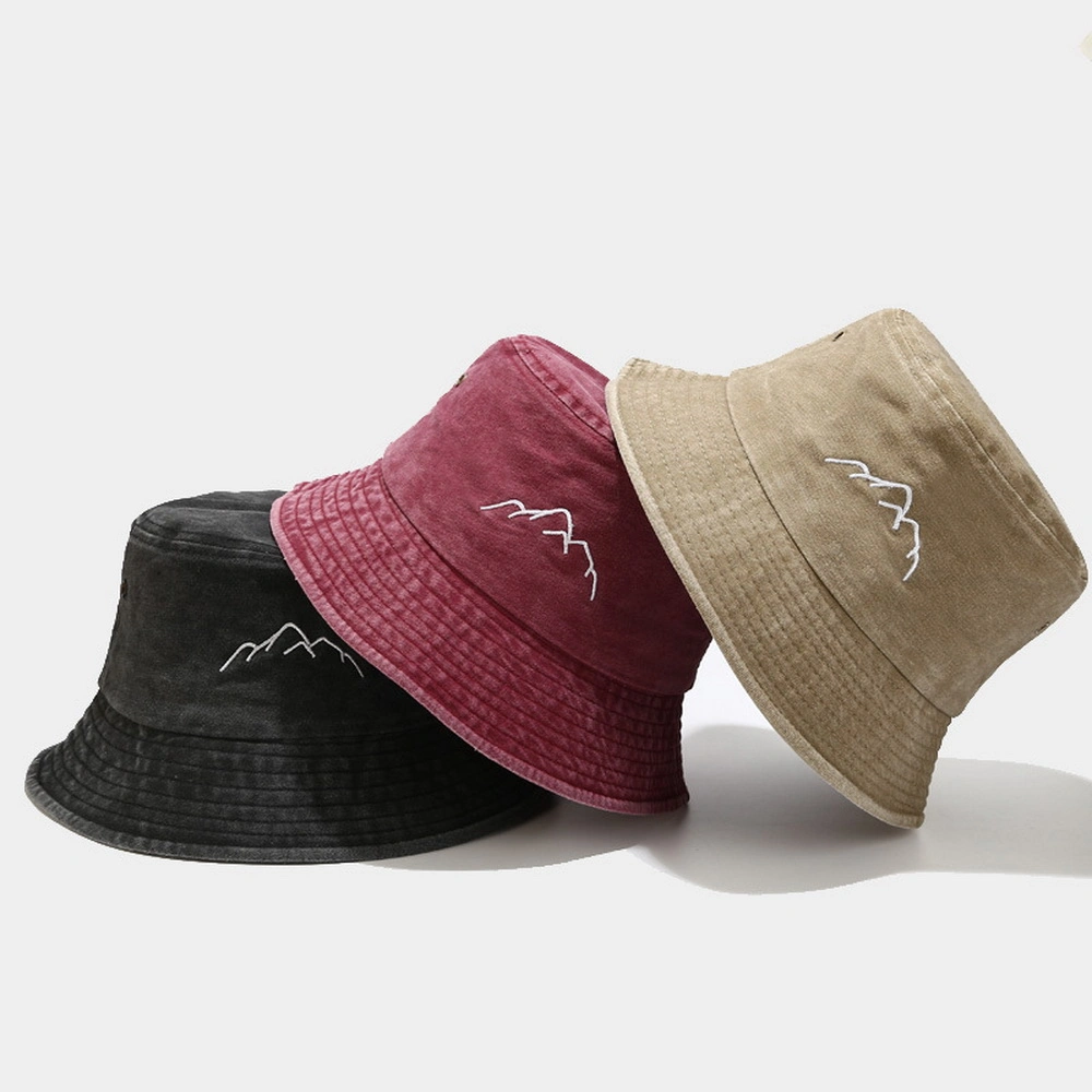 OEM Custom Women Outdoor Wide Brim Beach Washed Cotton All Over Printing String Distressed Bucket Cap Hat