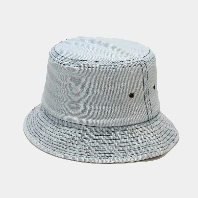 Wholesale Blank Black White Plain Bleached Distressed Washed Cotton Denim Foldable Outdoor Fishing Bucket Hats