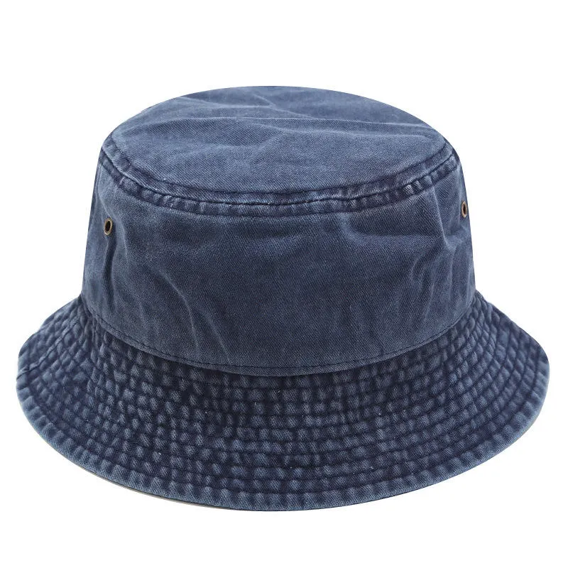 Wholesale Blank Black White Plain Bleached Distressed Washed Cotton Denim Foldable Outdoor Fishing Bucket Hats