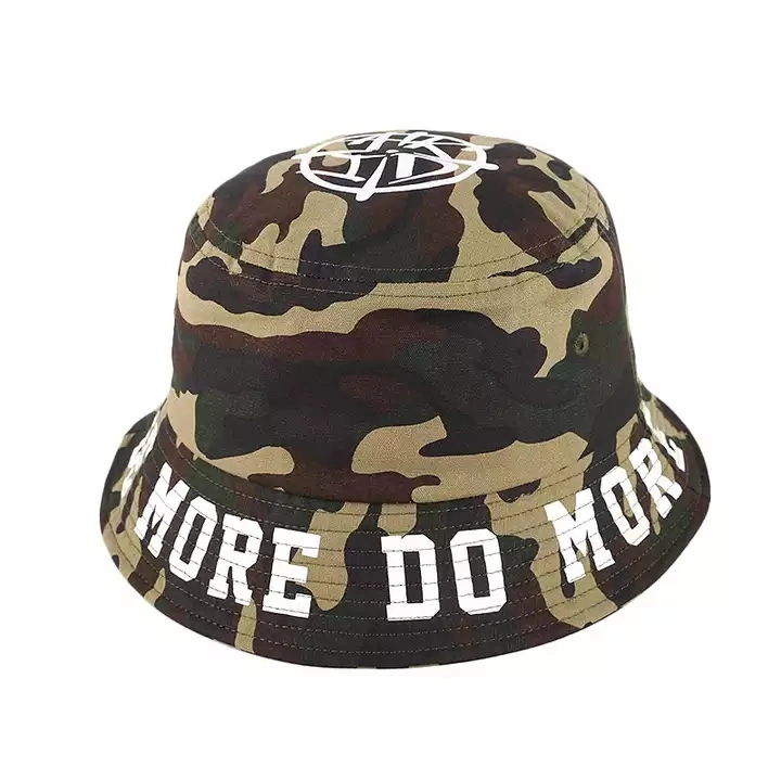 Custom Printed Designer Logo 100% Cotton Men Women Black Summer Camo Bucket Hat