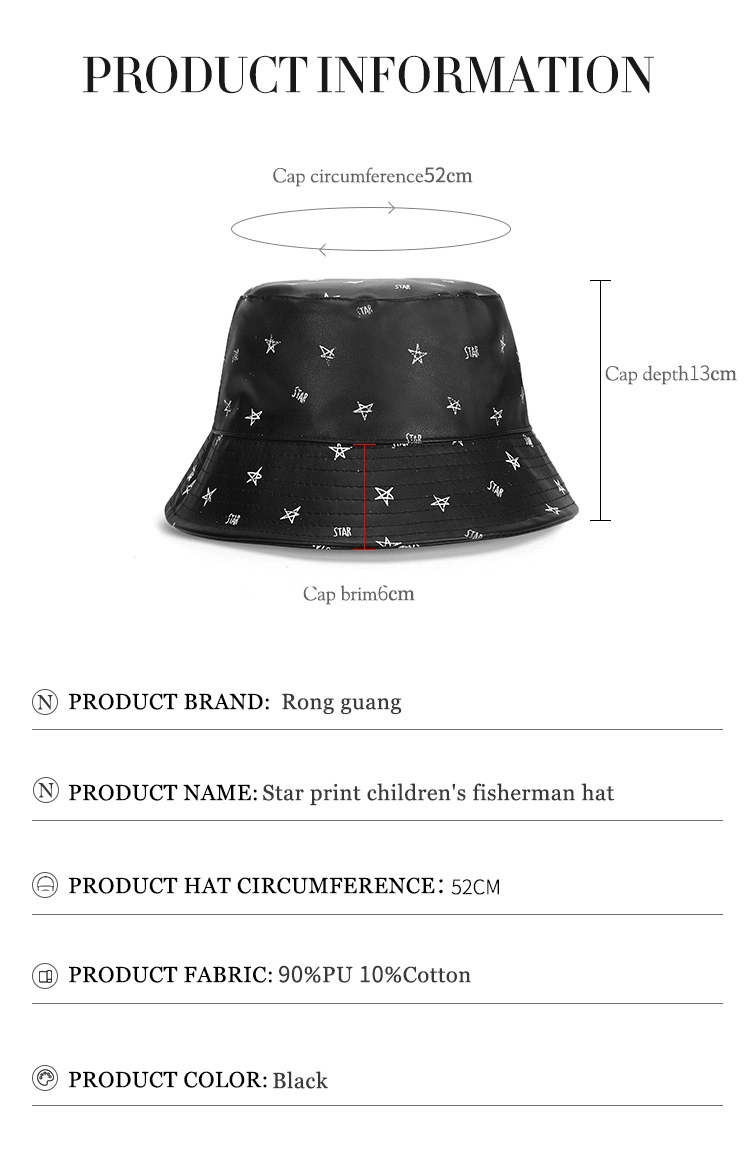 Wholesale High Quality Fold PU Leather Black Kids Bucket Hats with Logo