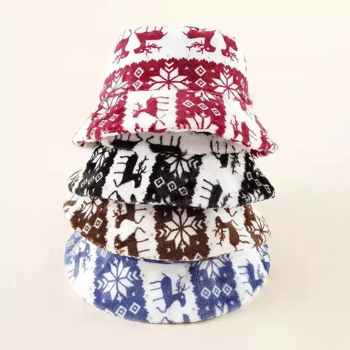 Designer Custom Logo Elk Basin Hat Polyester Winter Christmas Fisherman Bucket Hat