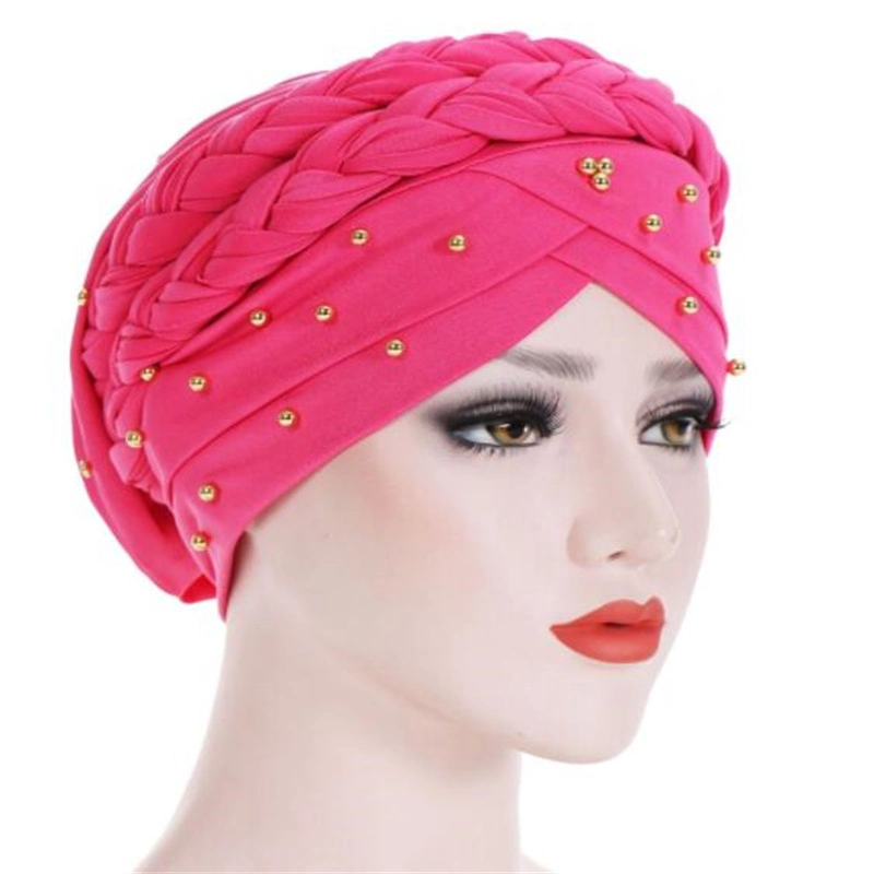 Hot Sale Beaded Braid Cap Hat Milk Silk Turban Hat