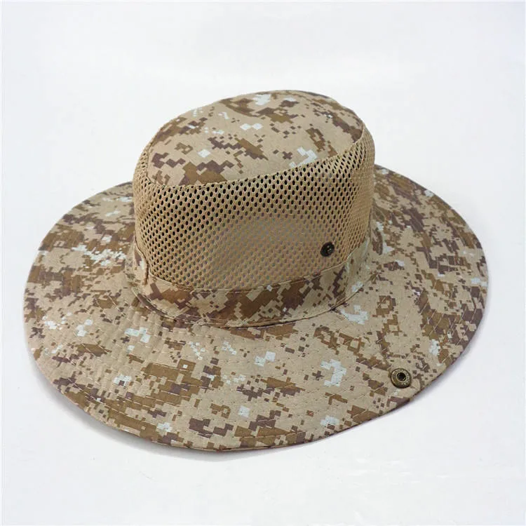 Custom Wide Brim Camo Bucket Hat for Outdoor Men Fishing Hunting Hat Bucket Boonie Outdoor Cap Washed Cotton Summer