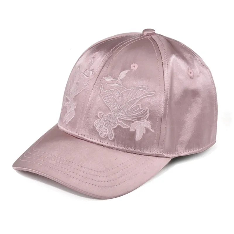 Trendy Plain Embroidered Silk Satin Baseball Cap Hat